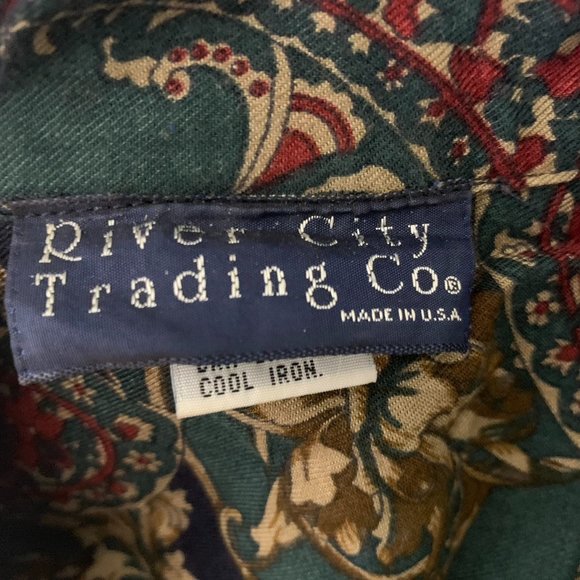 Vintage 90s Button Down Paisley Shirt S Navy Blue Collared Pocket Long Sleeves - Picture 6 of 6